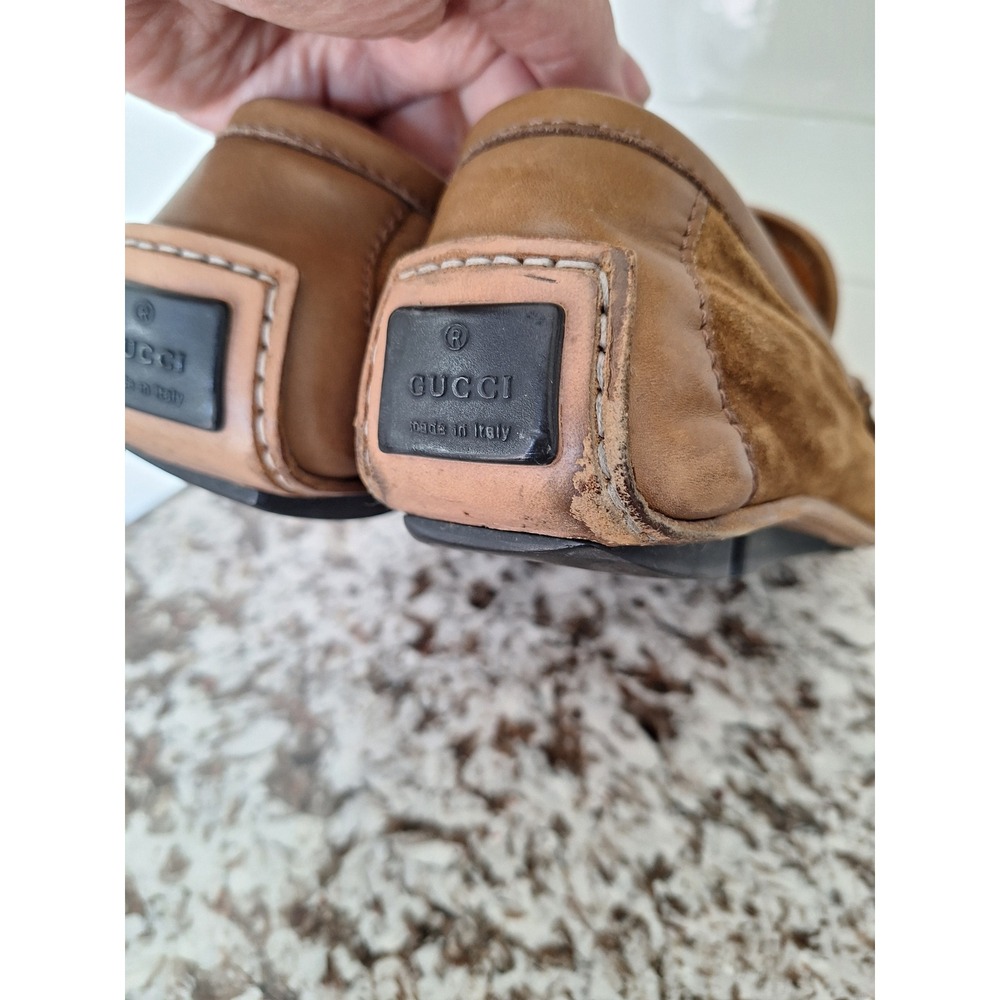 Gucci Italy Brown‎ Suede Leather Driving Loafers Mens 10D Designer Dress Loafers - Picture 5 of 14